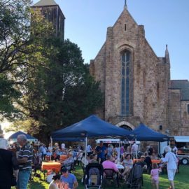Wangaratta Farmers Market in the Holy Trinity Cathedral's Gardens